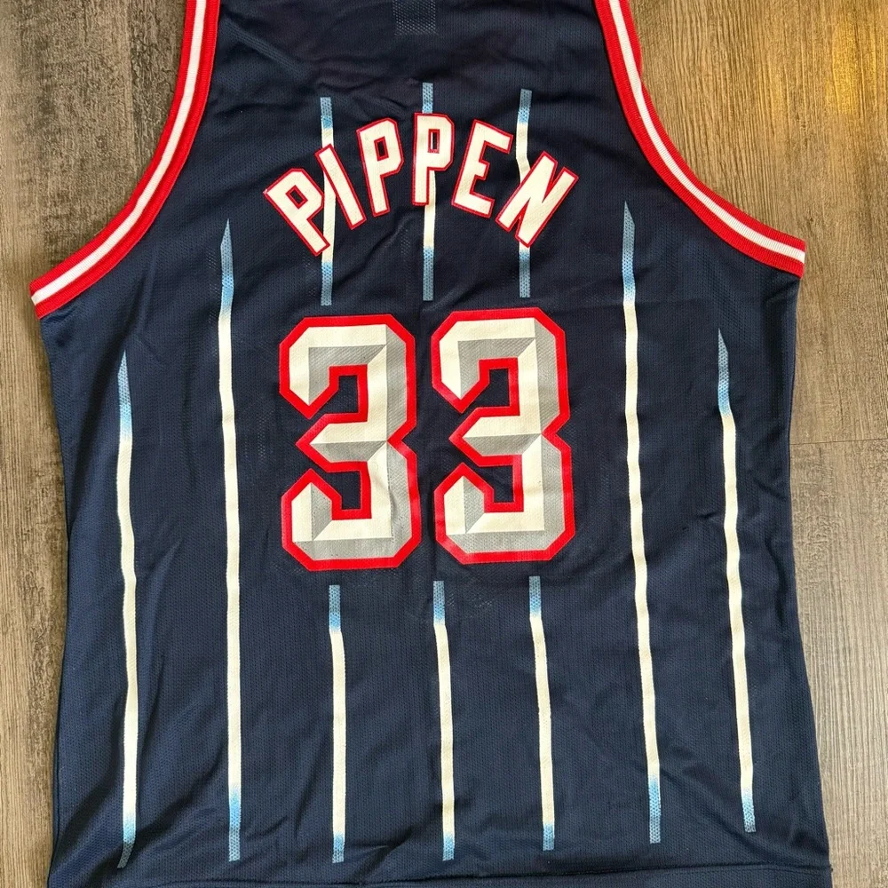 Champion Navy Blue Vintage Houston Rockets #33 Jersey Pippen 48 - Picture 2 of 6